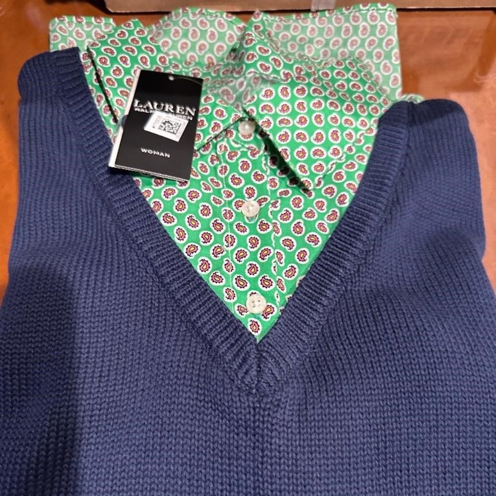 Women's Ralph Lauren Layered Navy Sweater Size 2X New With Tags